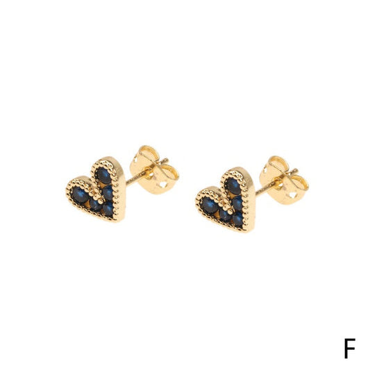 CZ Diamonds Hearts Dainty Stud Earrings - Navy