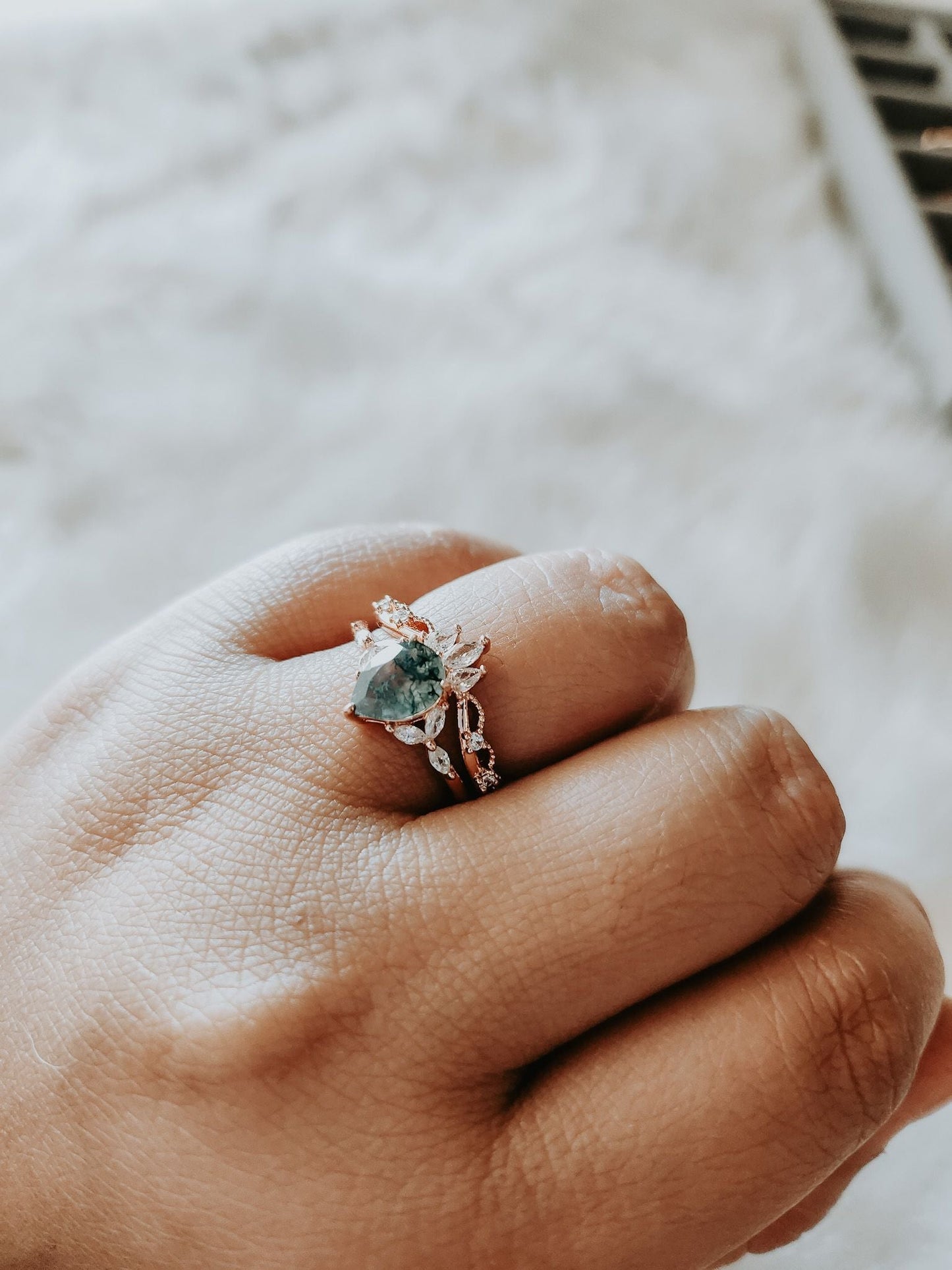 Annie Moss Agate Rose Gold 2PC Ring Set