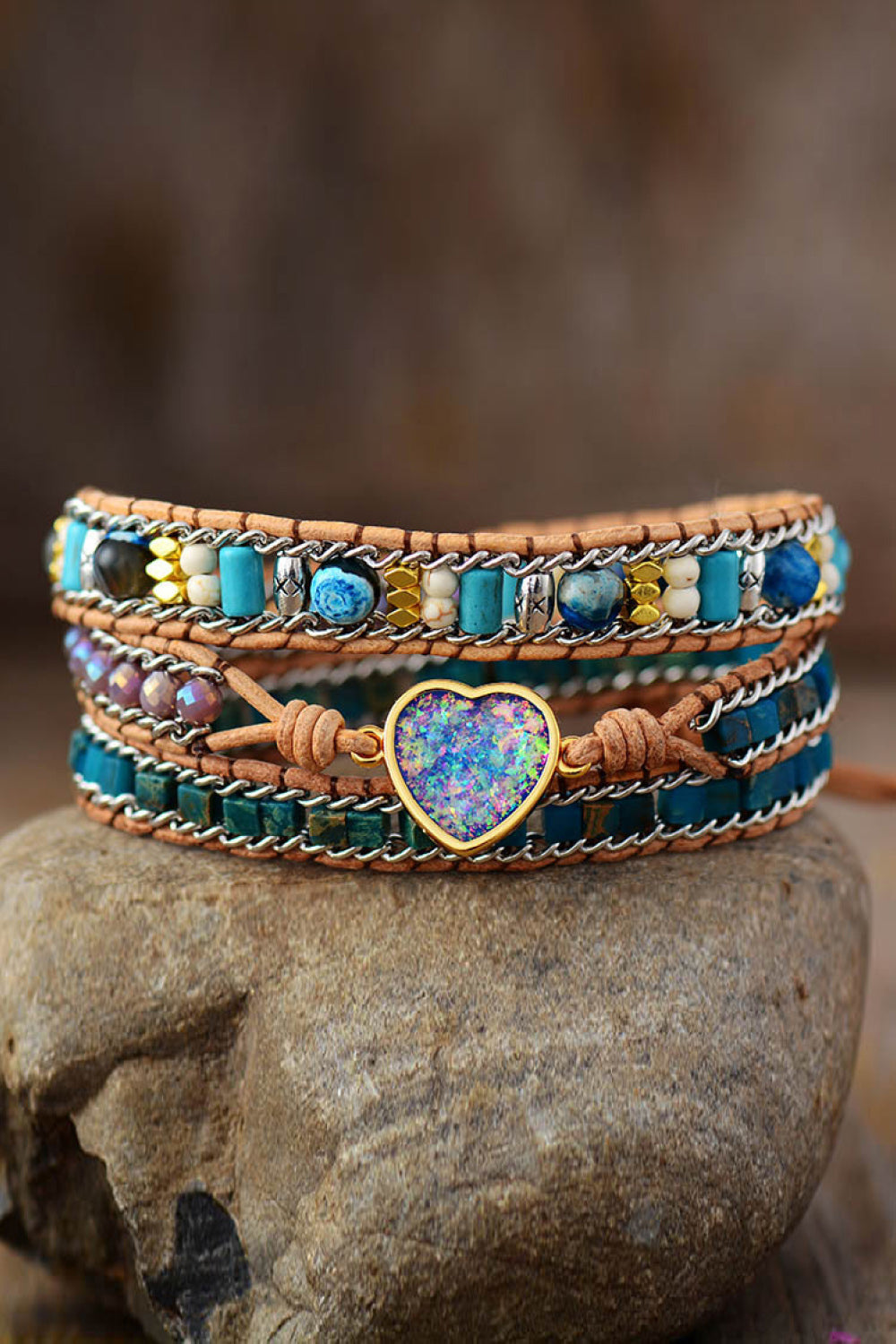 Opal and Jasper Heart Layered Bracelet