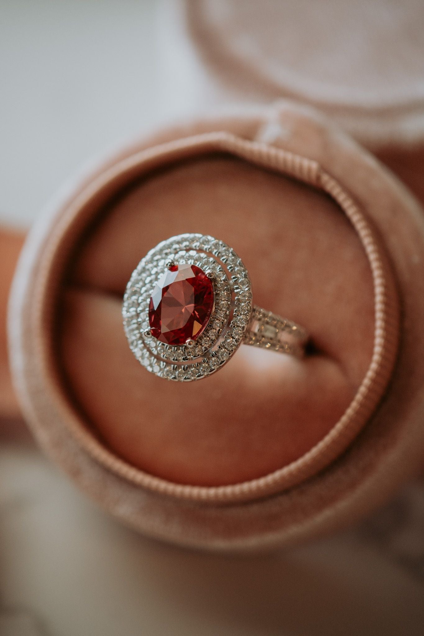 Kate Ruby Oval Halo Sterling Silver Ring