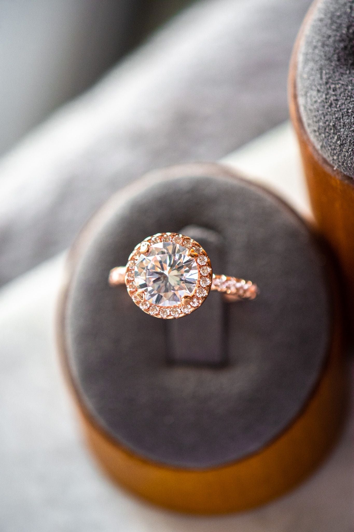 Veda Round Cut Rose Gold Ring White Zircon