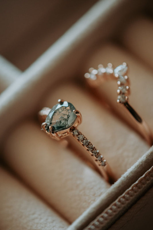 Vienna Moss Agate Rose Gold Ring Set